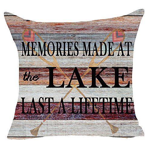 Product Cover FELENIW Retro Wooden Memories Made At The Lake Boat Paddle Throw Pillow Cover Cushion Case Cotton Linen Material Decorative 18x18 inches