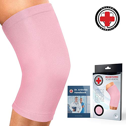 Product Cover Doctor Developed Ladies Pink Knee Brace/Knee Support/Knee Compression Sleeve [Single] & Doctor Written Handbook -Guaranteed Relief for Arthritis, Tendonitis, Injury, Running & Weightlifting (Pink, L)