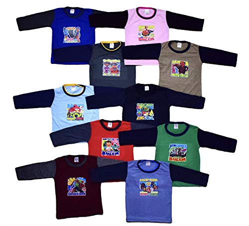 Product Cover ISAKAA Baby Boy's and Girl's Cotton Full Sleeve T-shirt (Multicolour, 6-12 Months, Small) - Pack of 10