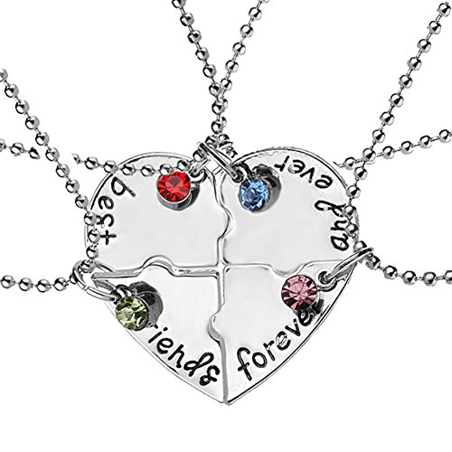 Product Cover Muhan Set of 4 Pieces Split Heart Shape Pendant Friendship Puzzle Stitching Necklace Best Friends Forever and Ever