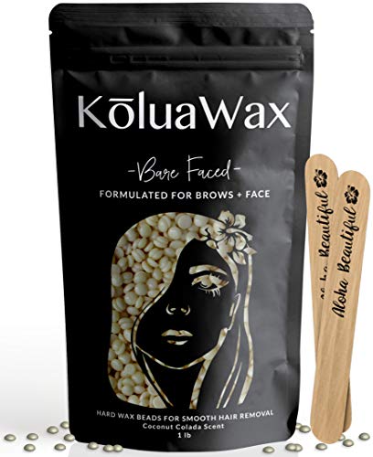 Product Cover Hard Wax Beans for Painless Hair Removal (Thin Fine Facial Hair Specific). Bare Faced by KoluaWax for Sensitive Skin, Brows, Soft Upper Lip, Sideburns, Neck. Large Refill Pearl Beads for Wax Warmers.