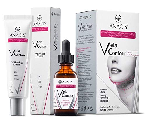 Product Cover Neck Firming and Tightening, Lifting V line Serum, Chin contouring, Reduce Appearance of Double Chin, Loose and Sagging Skin. Vela Contour Serum + Cream 30 Ml (1+1)