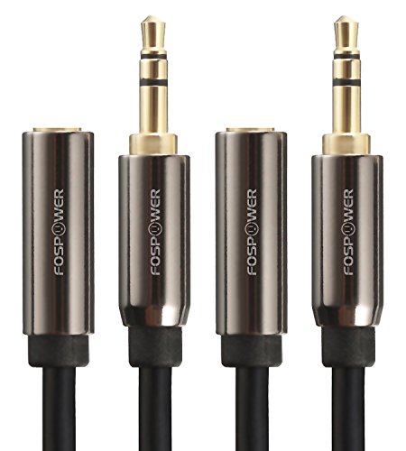 Product Cover FosPower (15 Feet 2 Pack) 3.5mm Male to 3.5mm Female Stereo Audio Extension Cable Adapter [24K Gold Plated Connectors] for Apple, Samsung, Motorola, HTC, Nokia, LG, Sony & More