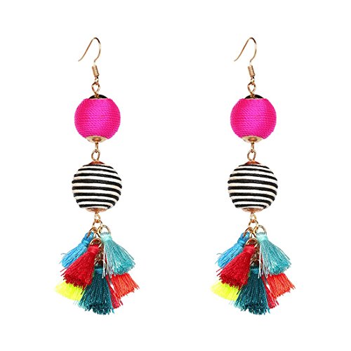 Product Cover Thread Ball Dangle Earrings Bohemian Statement Thread, Milticolor, Size No Size