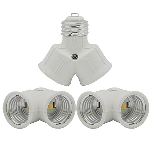 Product Cover E26 Twin Light Bulb Adapter,Emnooti Medium Screw Socket Splitter Converter,Light Bulb Socket Splitter Adapter,E26 to Dual E26 Standard Screw Light Holder Adapter (White Color / 3-Pack)