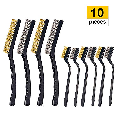 Product Cover Turboom Wire Brush Set Scratch Brush Set for Cleaning Welding Slag Rust and Dust Curved Handle Stainless Steel and Brass Black 10-Pack