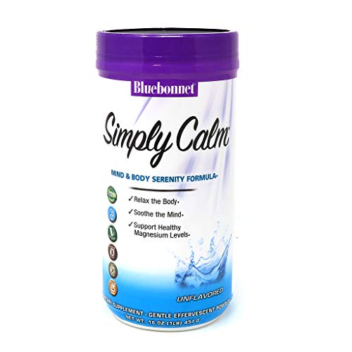 Product Cover Bluebonnet Nutrition Simply Calm Powder, For Calm, Anxiety, Muscle Cramps, Stress Relief, Vegan, Vegetarian, Non GMO, Gluten Free, Soy Free, Milk Free, Kosher, 16 Oz, 90 servings, Unflavored