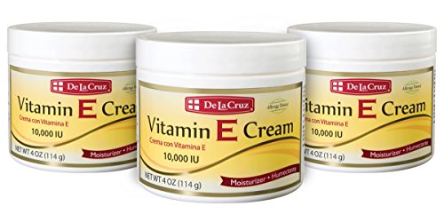 Product Cover De La Cruz Vitamin E Cream 10,000 IU, Allergy-Tested, No Artificial Colors, Made in USA 4 OZ. (3 Jars)