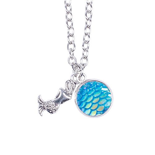 Product Cover Myhouse Women Girls Colorful Fish Scales Pattern Mermaid Pendant Necklaces for Gifts Charms Findings (Blue)