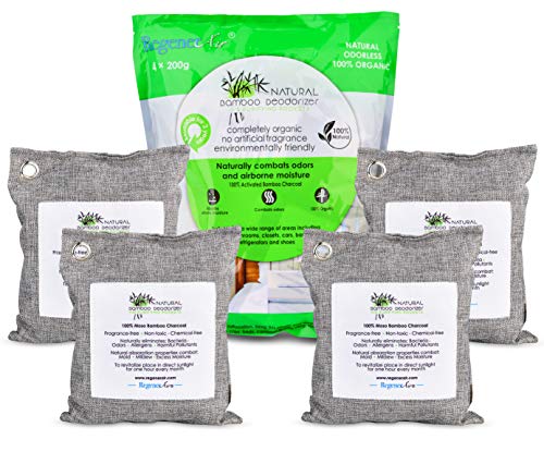 Product Cover Regenerair 4 x 200g Air Purifying Bags 100% Activated Bamboo Charcoal Deodorizer Odor Eliminator for Kitchens Bedrooms Bathrooms Cars Basements Pet Areas & Shoes