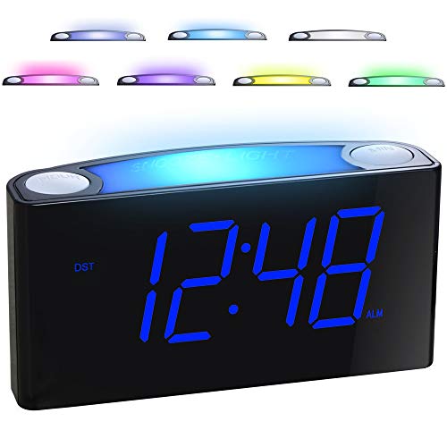 Product Cover Alarm Clock for Bedrooms - 7 Color Night Light,2 USB Chargers, 7