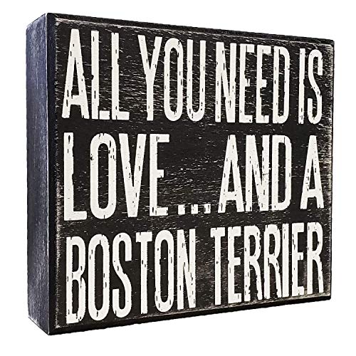 Product Cover JennyGems - All You Need is Love and a Boston Terrier - Wooden Stand Up Box Sign - Boston Terrier Gift Series, Boston Terrier Moms, Boston Terrier Lovers