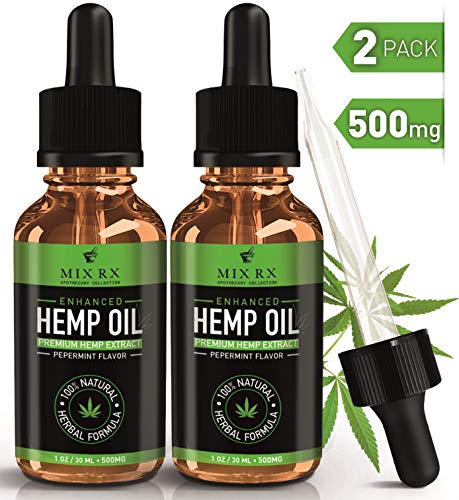 Product Cover (2 Pack | 60mL) Hemp Oil for Pain Relief Anxiety Sleep Mood Stress Support - 500mg - Best Pure Natural Organic Vitamins Fatty Acids Hemp Seed Extract - Zero THC CBD Cannabidiol Tincture Drops