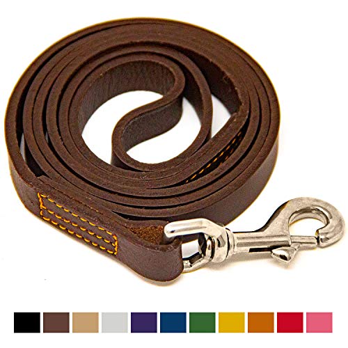 Product Cover Logical Leather 4 Foot Dog Leash - Best for Training - Water Resistant Heavy Full Grain Leather Lead - Brown