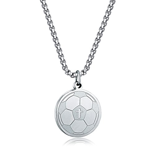 Product Cover ADoor Soccer Athlete Stainless Steel Cross Pendant Necklace for Boy Men 22