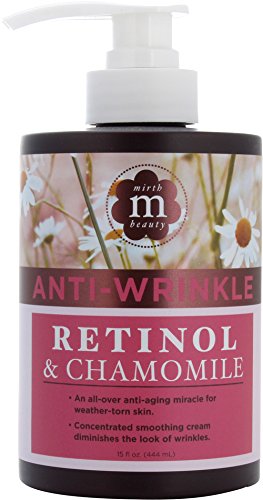 Product Cover Mirth Beauty Retinol Cream for Face and Body. Anti-wrinkle cream with Retinol, Chamomile, and Aloe Vera. Large 15oz jar with pump