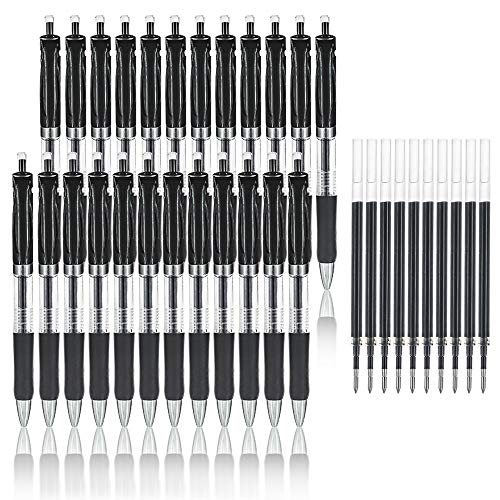Product Cover JPSOR 24Pcs Black Retractable Gel Ink Rollerball Pens, Fine Point Writing Ballpoint Pens with 10Pcs Gel Pen Refills (0.5mm) for School Office Home