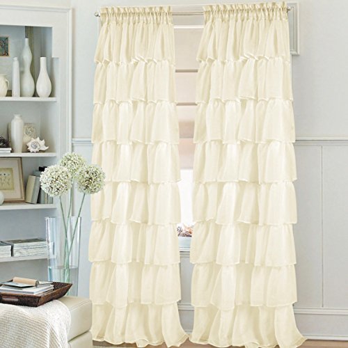 Product Cover Jody Clarke 1PC Gypsy Window Treatment Curtain Crushed Sheer Panel Drape Ruffle Style Semi-Sheer Fully Stitched with Rod Pocket for Avilabale in Multiple Colors and Size (55