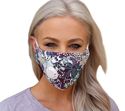 Product Cover Full Seal Pollution Mask for Men & Women - Reusable Cotton Air Filter Mask With Adjustable Ear Loops Perfect for Blocking Pollution Germs Pollen and Dust (Includes 4 Carbon Filters N95) (Blue-Purple)