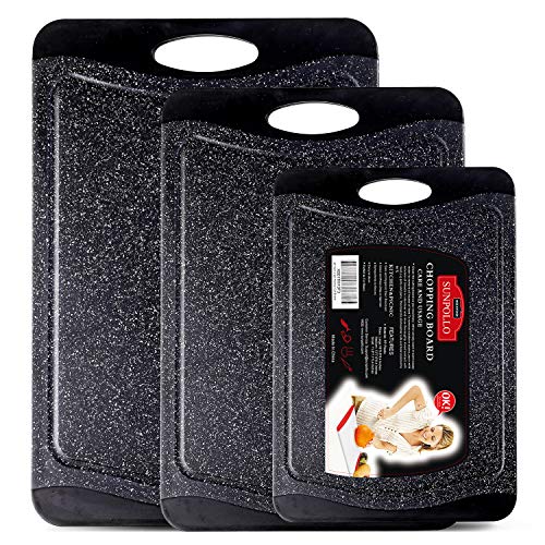 Product Cover Large Kitchen Plastic Cutting Board Set (3-Piece Set), Original Reversible Plastic Chopping Board with Juice Groove - Marble Appearance, Non Slip, BPA Free, Dishwasher Safe