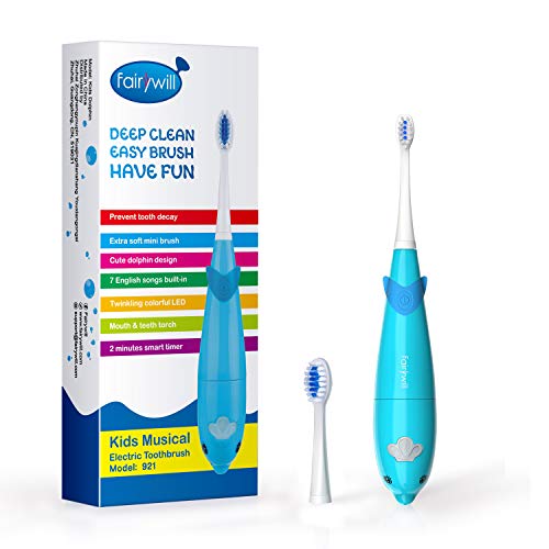 Product Cover Fairywill Musical Kids Sonic Powered Electric Toothbrush - With A Smart Timer That Uses 7 Popular Kids Songs, Built In LED Lights, 2 Brush Heads, In Blue By Fairywill