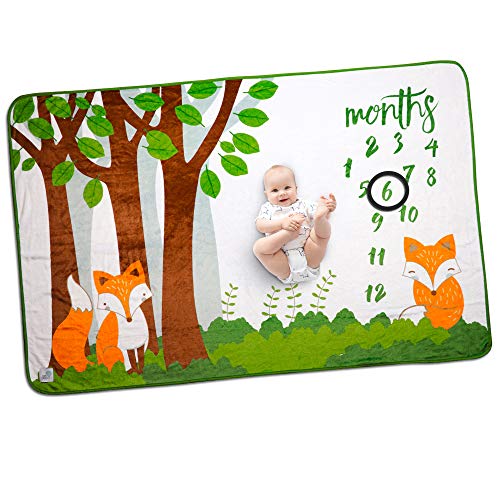 Product Cover Baby Monthly Milestone Blanket for Boys and Girls Milestone Blanket Boy or Girl Photo Blanket Baby Month Blanket Woodland Fox Large Thick Fleece Photo Blankets 60 x 40 inches