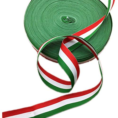 Product Cover Red White and Green Grosgrain Stripes Ribbon Italian Flag Patriotic Ribbon Belt for Christmas Holiday Party Decoration 50 Yards