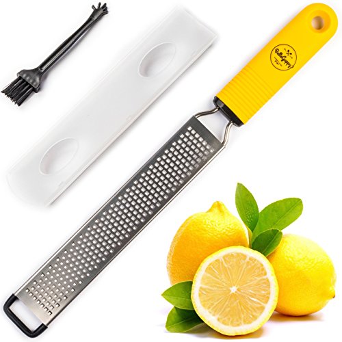 Product Cover BelleGuppy Lemon Zester & Cheese Grater, Professional Zesting tool for Parmesan, Citrus, Ginger, Nutmeg, Garlic, Chocolate, Fruits, Razor-Sharp Stainless Steel Blade Protective cover, Dishwasher Safe