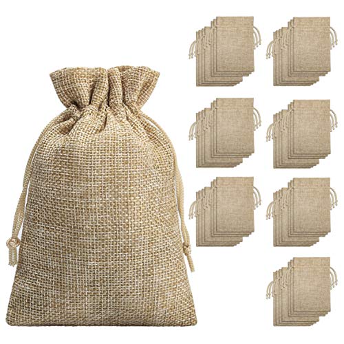 Product Cover Burlap Bags with Drawstring -（70 Pieces）, Burlap Bags with Drawstring-Burlap Gift Bag Jewelry Pouches for Wedding Favors, Party, DIY Craft and Christmas- 5.40x3.74 inch