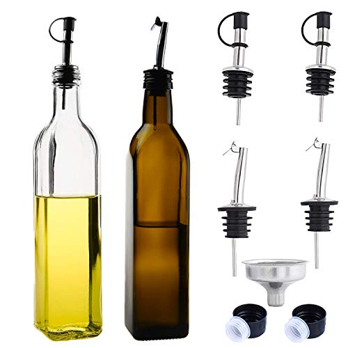 Product Cover RUCKAE Olive Oil Dispenser Set,2 pcs 17oz Olive Oil Bottles + 4 pcs Olive Oil Spout+Funnel,Olive Oil Bottle and Vinegar Bottle Glass Set for Kitchen (2 PACK)