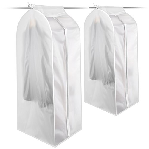 Product Cover Pack of 2 Large Translucent Clothing Cover Bag PEVA Cloth Protector Wardrobe Hanging Storage Bag Dust Protector Cover with Magic Tape and Zipper Ideal for dresses,suits,coats,jacket and longer clothes