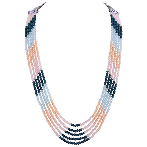 Product Cover Ratnavali Jewels Five Layer Multi-Colour Blue Aqua Cream White Crystal Stone Beads Necklace for Women and Girls (Multi Color Five Layer) (Five Layer)