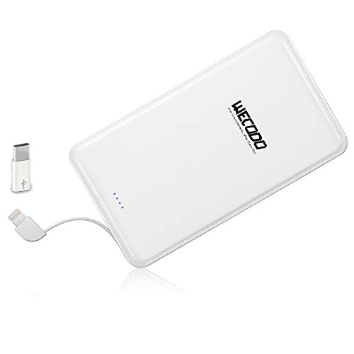 Product Cover WECODO Slim Portable Charger 5000mAh Power Bank Battery Charger with Built-in Cable Compatible with iPhone, iPad, Samsung and More
