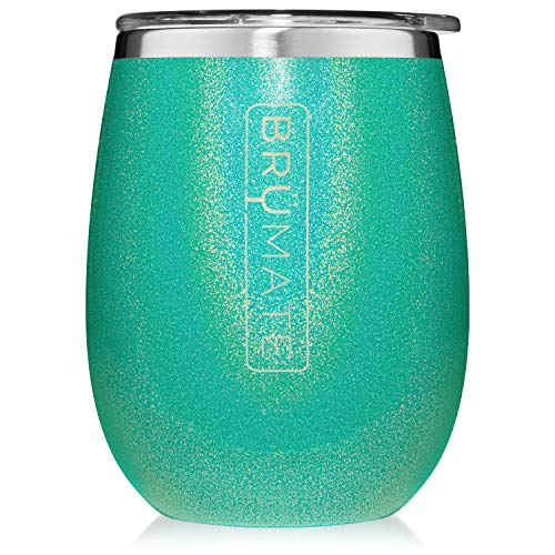 Product Cover BrüMate Uncork'd XL 14oz Wine Glass Tumbler With Splash-proof Lid - Made With Vacuum Insulated Stainless Steel (Glitter Peacock)