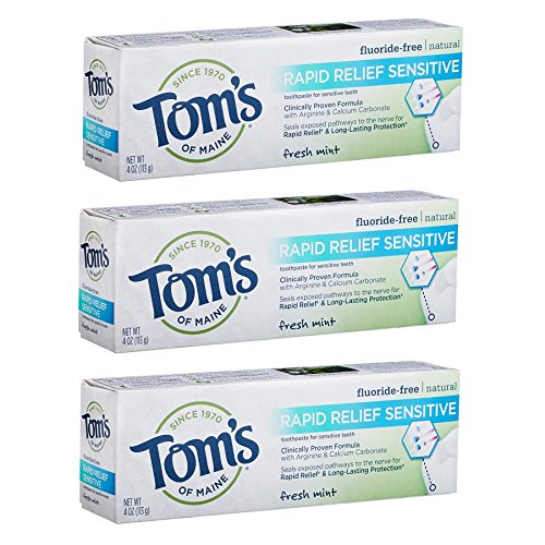 Product Cover Tom's of Maine, Natural Rapid Relief Sensitive Toothpaste, Natural Toothpaste, Sensitive Toothpaste, Fresh Mint, 4 Ounce, 3-Pack