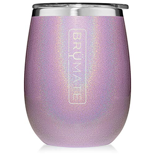 Product Cover BrüMate Uncork'd XL 14oz Wine Glass Tumbler With Splash-proof Lid - Made With Vacuum Insulated Stainless Steel (Glitter Violet)