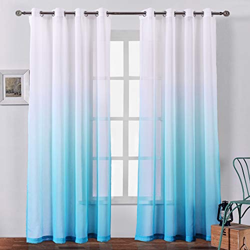 Product Cover Bermino Faux Linen Sheer Curtains Voile Grommet Ombre Semi Sheer Curtains for Bedroom Living Room Set of 2 Curtain Panels 54 x 84 inch Sky Blue Gradient