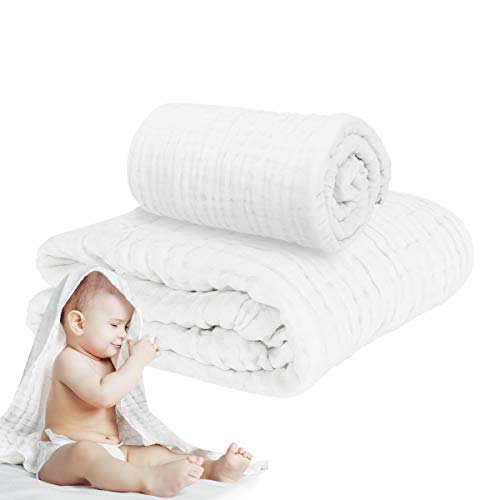 Product Cover Muslin Baby Towel Super Soft Cotton Baby Bath Towel 6 Layers Infant Towel Newborn Towel Blanket Suitable for Baby's Delicate Skin 40 x 40inches White by Fook Fish