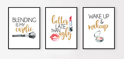 Product Cover Silly Goose Gifts Better Late Than Ugly Make Up Room Wall Art Prints (Set of Three) 8x10in