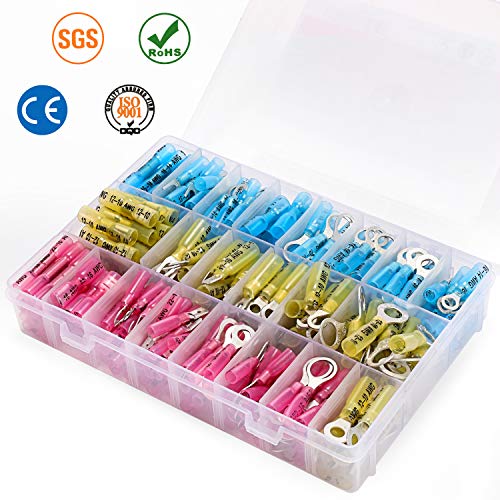 Product Cover Heat Shrink Connectors - 270 PCS Insulated Electrical Crimp Heat Shrink Wire Connectors, Marine Automotive Copper Butt/Ring/Hook/Fork/Spade Disconnect Terminals Kits, CE SGS ISO Approved.