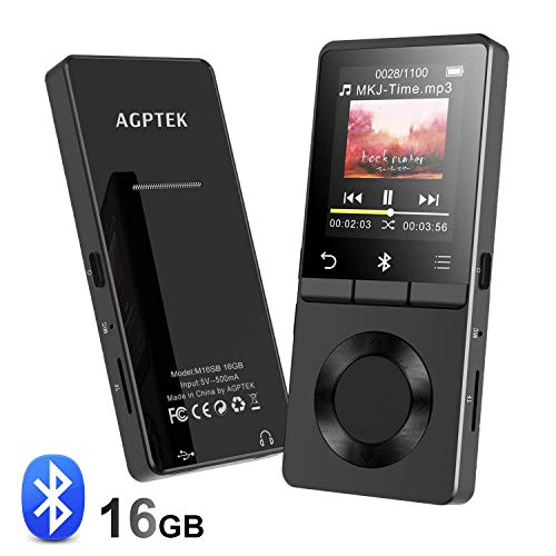 Product Cover AGPTEK 16GB MP3 Player Bluetooth 4.0 with Loud Speaker, Metal Lossless Music Player Supports FM Radio Recording, Expandable Up to 128GB, Black M16S