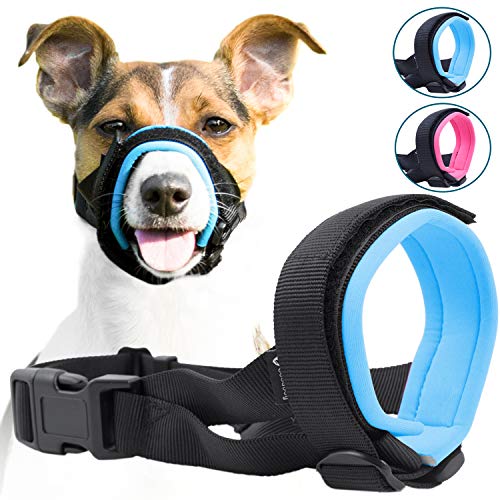 Product Cover Gentle Muzzle Guard for Dogs - Prevents Biting and Unwanted Chewing Safely - New Secure Comfort Fit - Soft Neoprene Padding - No More Chafing - Training Guide Helps Build Bonds with Pet (M, Blue)