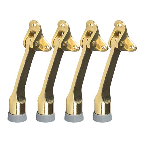 Product Cover Towever Easy Pedal Kick Down Door Stops 4 Pcs per Pack Brass Coated Esay-Step Door Stoppers, 4 inches