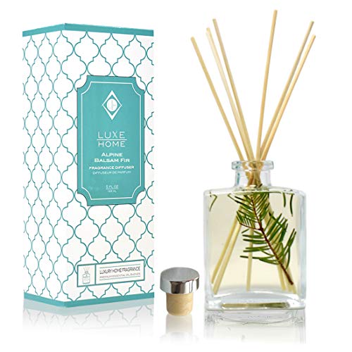 Product Cover Luxe Home Alpine Balsam Fir Holiday Reed Diffuser Oil Sticks Set | Christmas Tree Scent with Evergreen, Pine & Woodsy Notes | Festive Christmas Decor Makes a Great Gift Idea