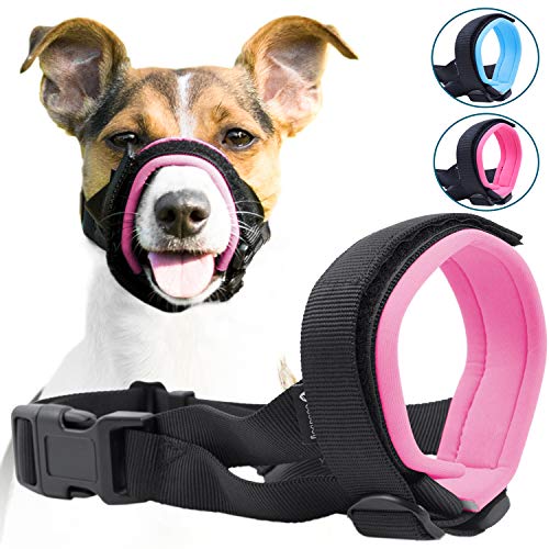 Product Cover Gentle Muzzle Guard for Dogs - Prevents Biting and Unwanted Chewing Safely - New Secure Comfort Fit - Soft Neoprene Padding - No More Chafing - Training Guide Helps Build Bonds with Pet (M, Pink)