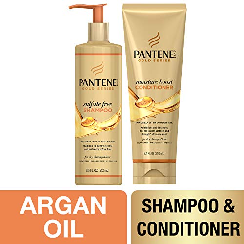 Product Cover Pantene, Shampoo and Sulfate Free Conditioner Kit, with Argan Oil, Pro-V Gold Series, for Natural and Curly Textured Hair, 17.9 fl oz, Kit