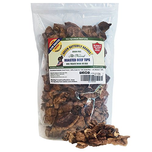 Product Cover Green Butterfly Brands Beef Dog Treats - Made in USA Only - All Natural, Meaty Beef Tips - Premium Slow Roasted American Beef - Grass Fed, Farm Raised - Crunchy, Grain Free Training Treat, 8 Ounces