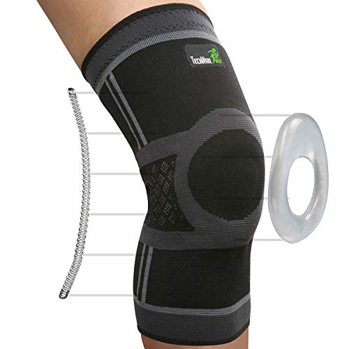 Product Cover TechWare Pro Knee Compression Sleeve - Knee Brace for Men & Women with Side Stabilizers & Patella Gel Pads for Knee Support. Meniscus Tear, Arthritis, Joint Pain Relief. 5 Sizes. Single Pack