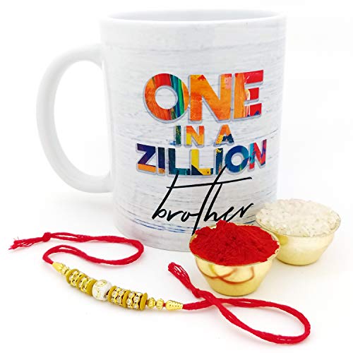 Product Cover Hot Muggs Ceramic Mug with Rakhi 315ml, 1 Pc (One In A Zillion Brother)