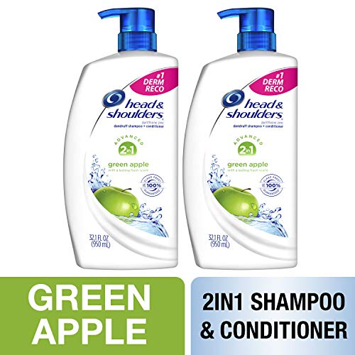 Product Cover Head and Shoulders Shampoo and Conditioner 2 in 1, Anti Dandruff Treatment and Scalp Care, Green Apple, 32.1 fl oz, Twin Pack